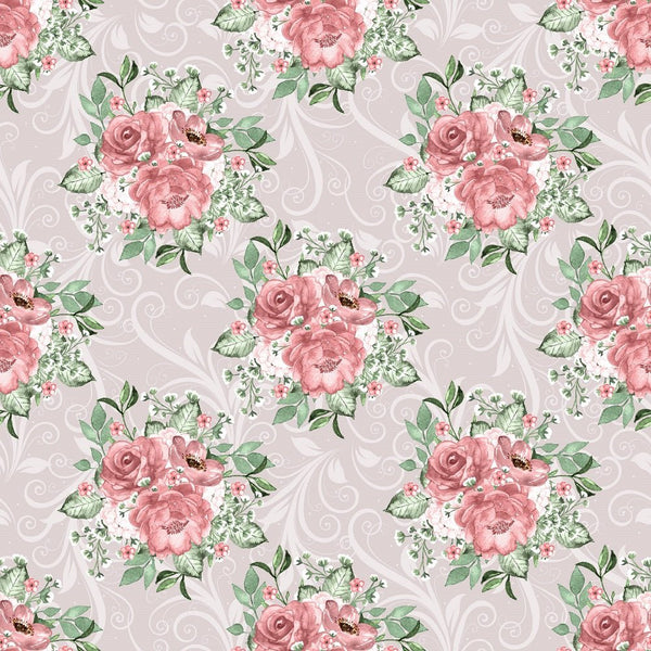 Dusty Rose Garden Floral Bouquets Fabric - Gray - ineedfabric.com