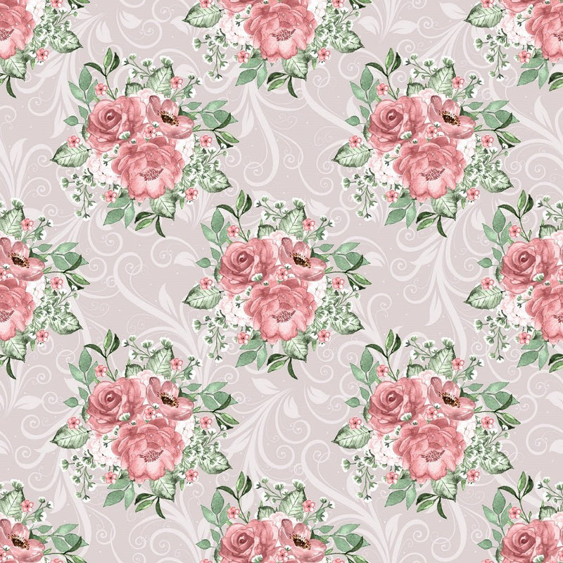 Dusty Rose Garden Floral Bouquets Fabric - Gray - ineedfabric.com