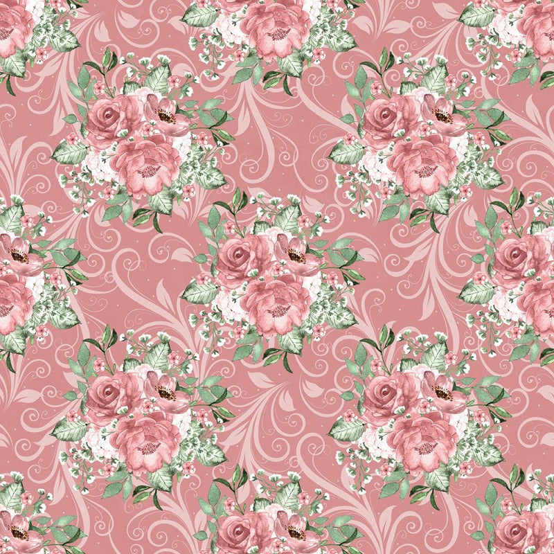 Dusty Rose Garden Floral Bouquets Fabric - Pink - ineedfabric.com