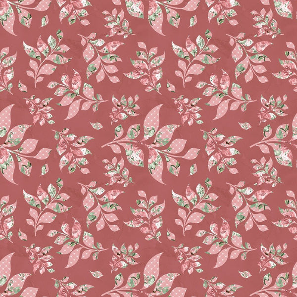 Dusty Rose Garden Leaves Fabric - Pink - ineedfabric.com