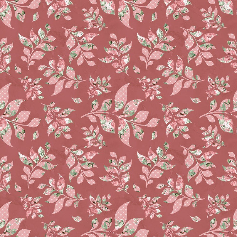 Dusty Rose Garden Leaves Fabric - Pink - ineedfabric.com