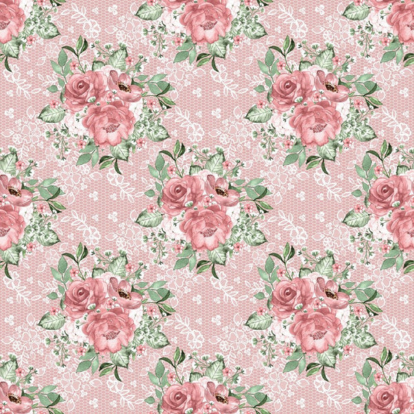 Dusty Rose Garden on Lace Fabric - Pink - ineedfabric.com