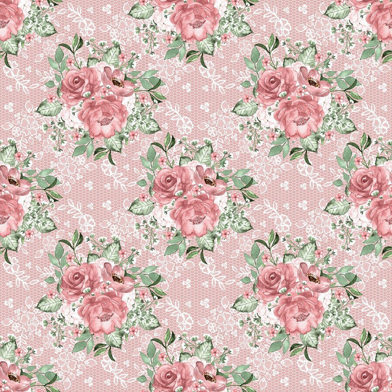 Dusty Rose Garden on Lace Fabric - Pink - ineedfabric.com
