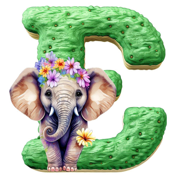 "E" Elephant Cookie Fabric Panel - ineedfabric.com