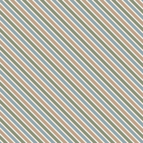 Earthy Tones Green & Blue Diagonal Lines Fabric - ineedfabric.com