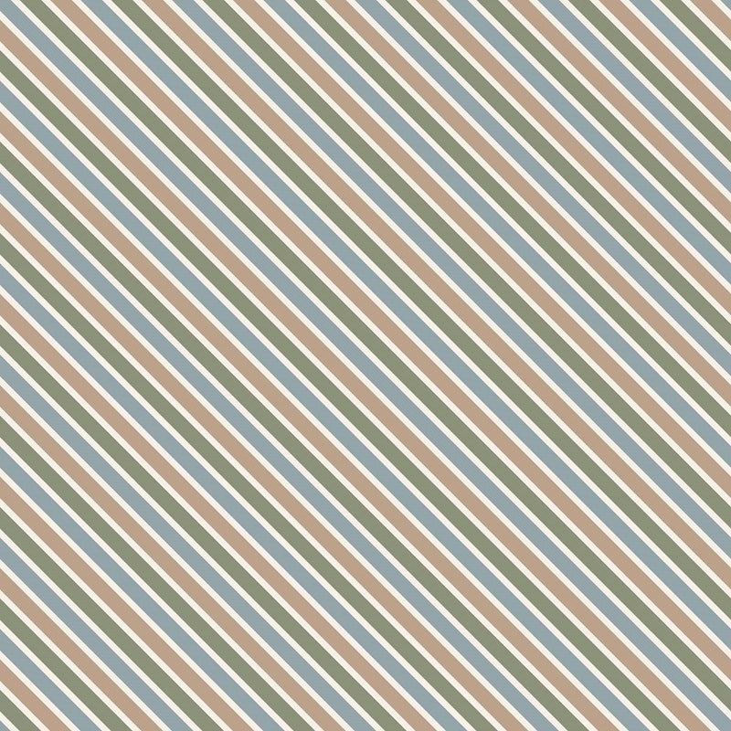 Earthy Tones Green & Blue Diagonal Lines Fabric - ineedfabric.com