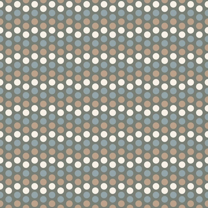 Earthy Tones Tan & Blue Dots Fabric - ineedfabric.com