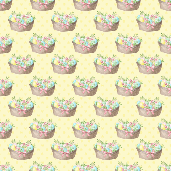 Easter Basket on Floral Fabric - Yellow - ineedfabric.com
