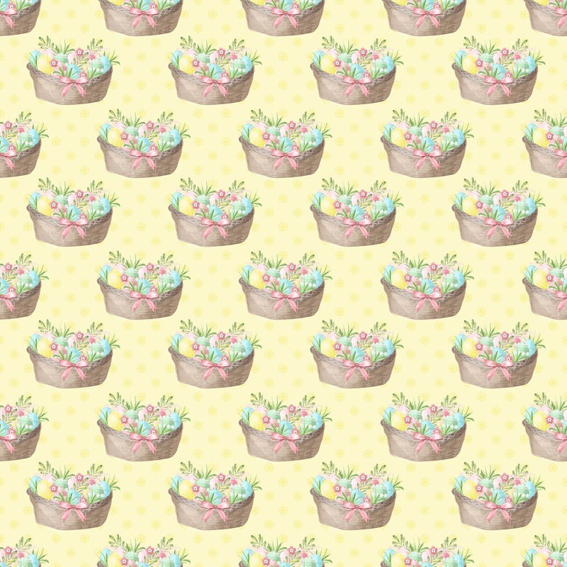 Easter Basket on Floral Fabric - Yellow - ineedfabric.com