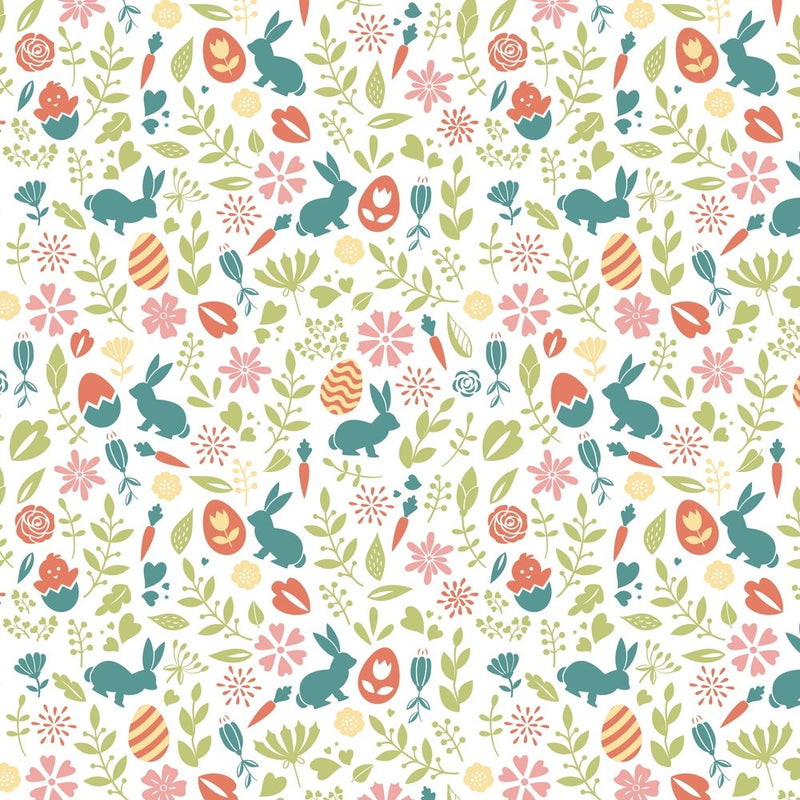 Easter Bunny & Floral Fabric - ineedfabric.com