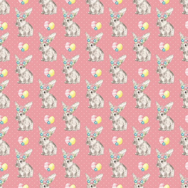 Easter Bunny on Polka Dot Fabric - Pink - ineedfabric.com