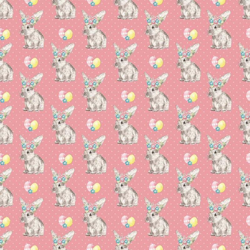 Easter Bunny on Polka Dot Fabric - Pink - ineedfabric.com