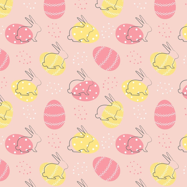 Easter Bunny Silhouette & Egg Fabric - Pink - ineedfabric.com