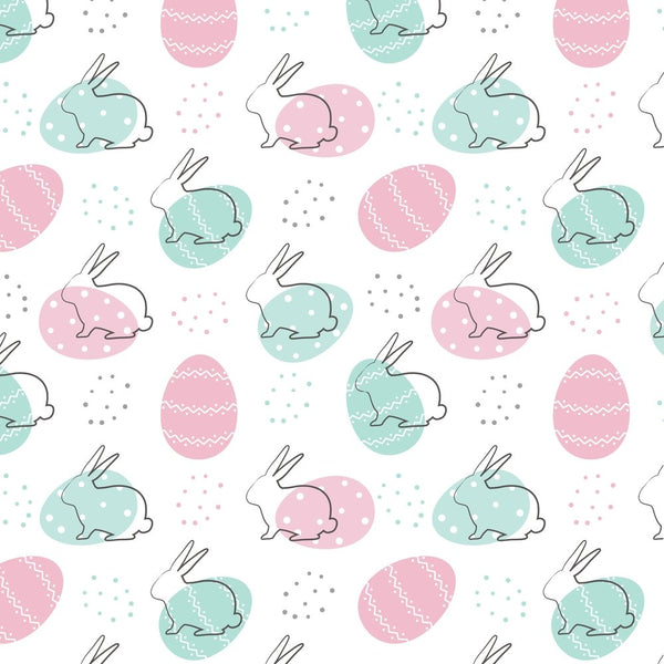 Easter Bunny Silhouette & Egg Fabric - White - ineedfabric.com
