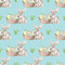 Easter Bunny with Basket on Floral Fabric - Blue - ineedfabric.com