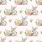 Easter Bunny with Basket on Floral Fabric - White - ineedfabric.com