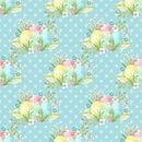 Easter Eggs on Floral Fabric - Blue - ineedfabric.com
