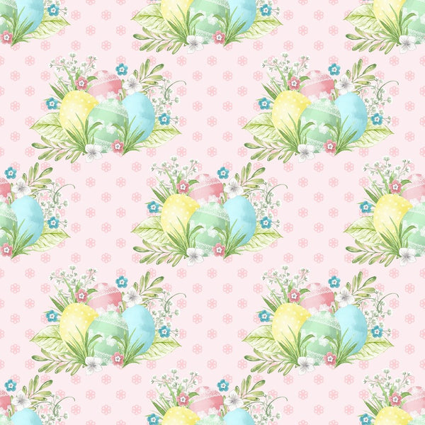Easter Eggs on Floral Fabric - Pink - ineedfabric.com