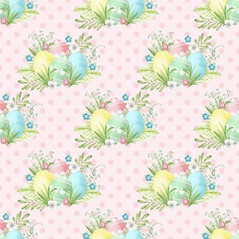 Easter Eggs on Floral Fabric - Pink - ineedfabric.com