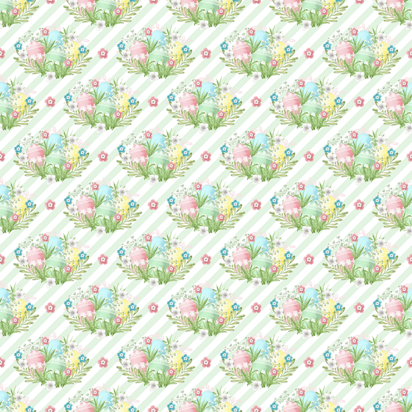 Easter Eggs on Horizontal Striped Fabric - Green - ineedfabric.com