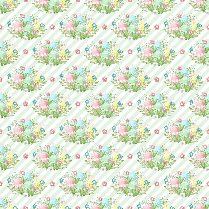 Easter Eggs on Horizontal Striped Fabric - Green - ineedfabric.com