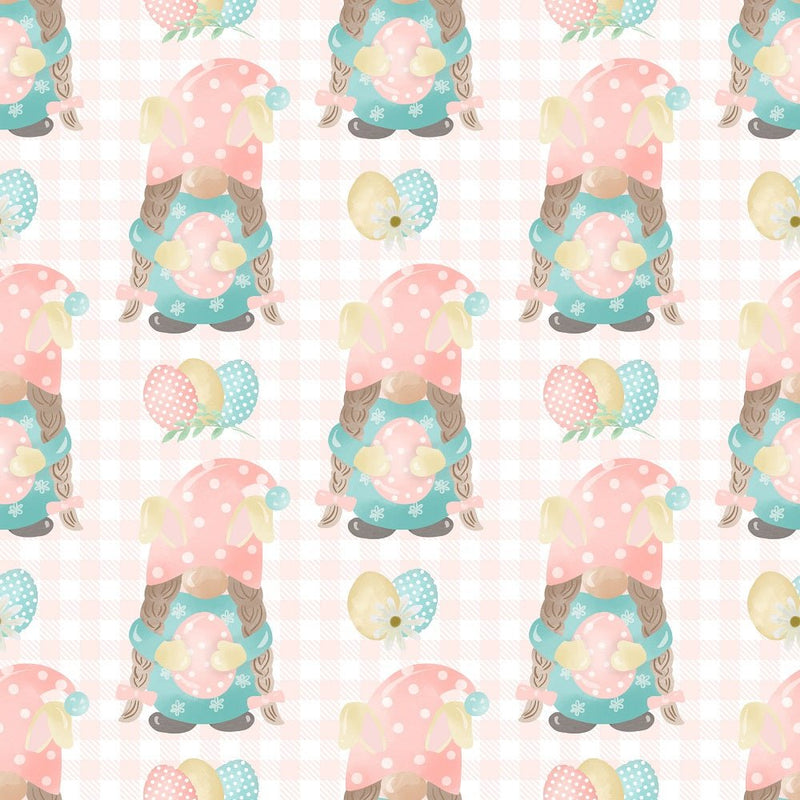 Easter Rainbow Gnomes On Pink Gingham Fabric - ineedfabric.com