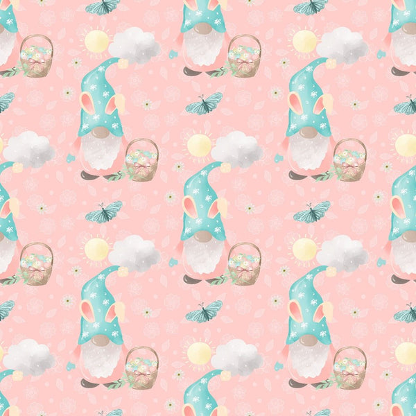 Easter Rainbow Gnomes with Butterflies Fabric - Pink - ineedfabric.com