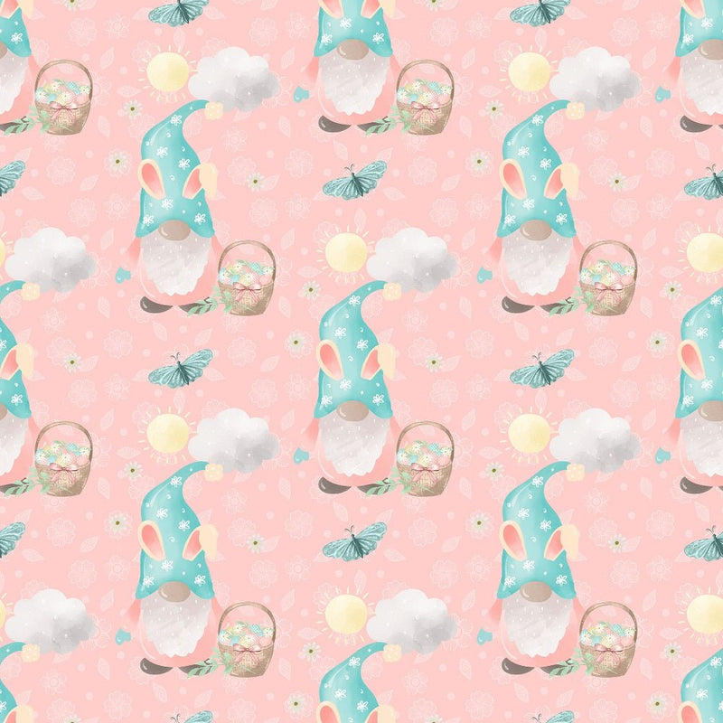 Easter Rainbow Gnomes with Butterflies Fabric - Pink - ineedfabric.com