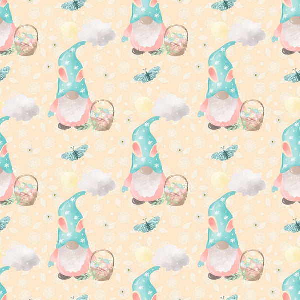 Easter Rainbow Gnomes with Butterflies Fabric - Yellow - ineedfabric.com
