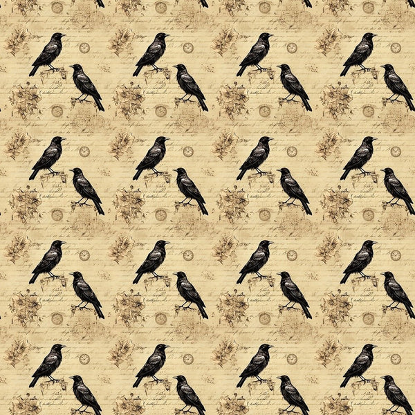 Edgar Allen Poe Crows & Old Letter 1 Fabric - ineedfabric.com