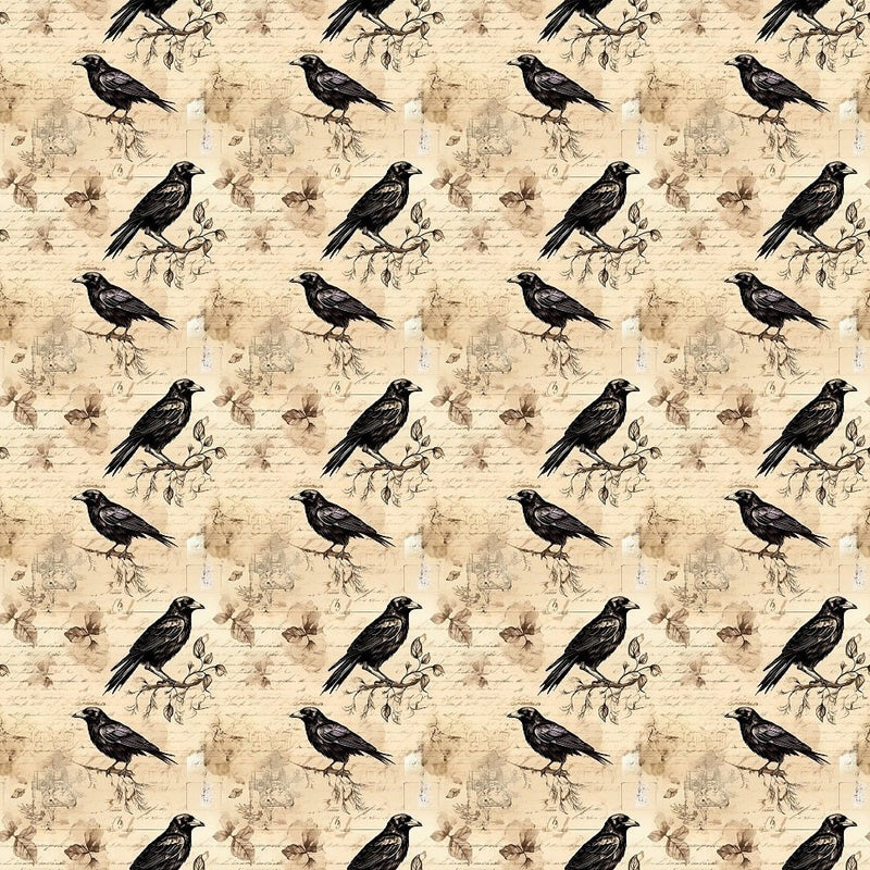 Edgar Allen Poe Crows & Old Letter 2 Fabric - ineedfabric.com