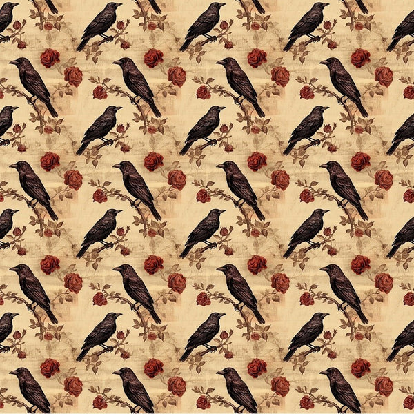 Edgar Allen Poe Crows & Roses 3 Fabric - ineedfabric.com