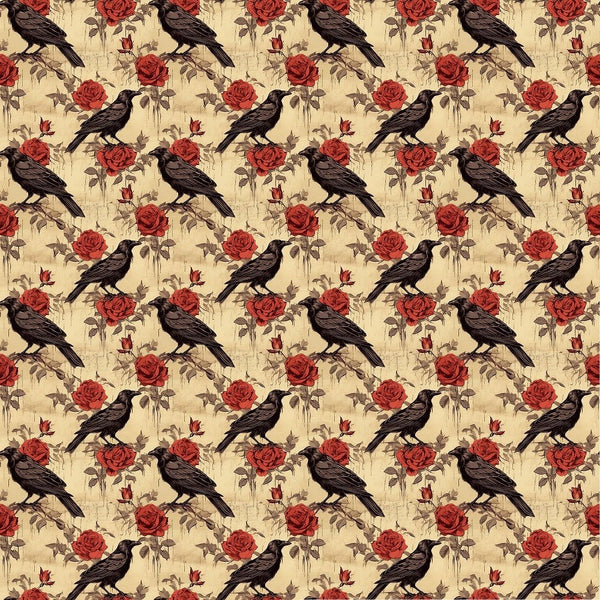 Edgar Allen Poe Crows & Roses 4 Fabric - ineedfabric.com