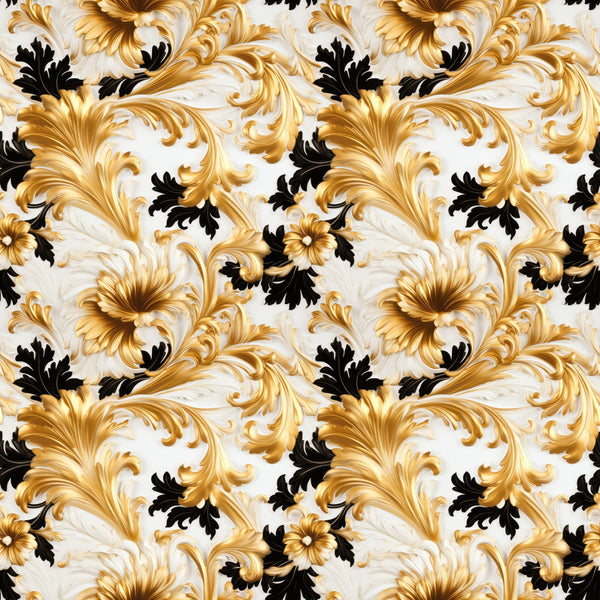 Elegant Black & Golden Floral Fabric - ineedfabric.com