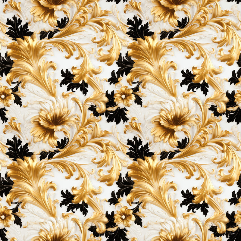 Elegant Black & Golden Floral Fabric - ineedfabric.com