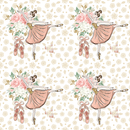 Elegant Dancing Ballerina on Dainty Floral Fabric - Tan - ineedfabric.com