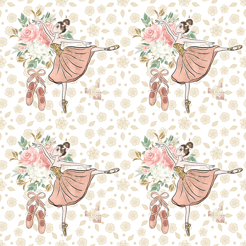 Elegant Dancing Ballerina on Dainty Floral Fabric - Tan - ineedfabric.com