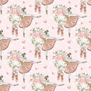 Elegant Dancing Ballerina on Floral Fabric - Pink - ineedfabric.com