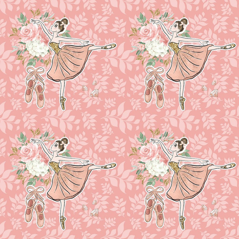 Elegant Dancing Ballerina on Leaf Fabric - Pink - ineedfabric.com