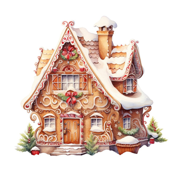 Elegant Gingerbread House Scene 4 Fabric Panel - ineedfabric.com