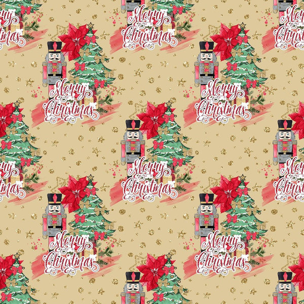 Elegant Nutcracker Merry Christmas Allover Fabric - Tan - ineedfabric.com