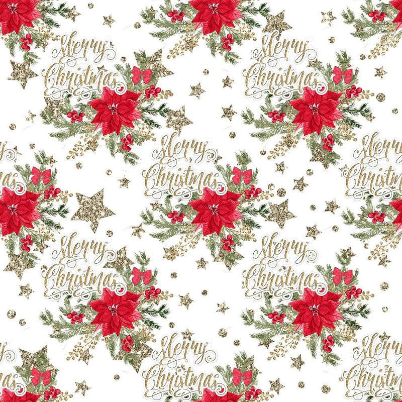 Elegant Nutcracker Merry Christmas Font Fabric - White - ineedfabric.com