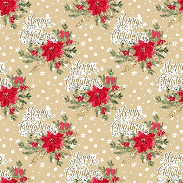 Elegant Nutcracker Merry Christmas Stars Fabric - Tan - ineedfabric.com