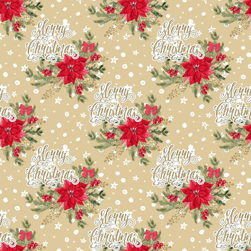 Elegant Nutcracker Merry Christmas Stars Fabric - Tan - ineedfabric.com