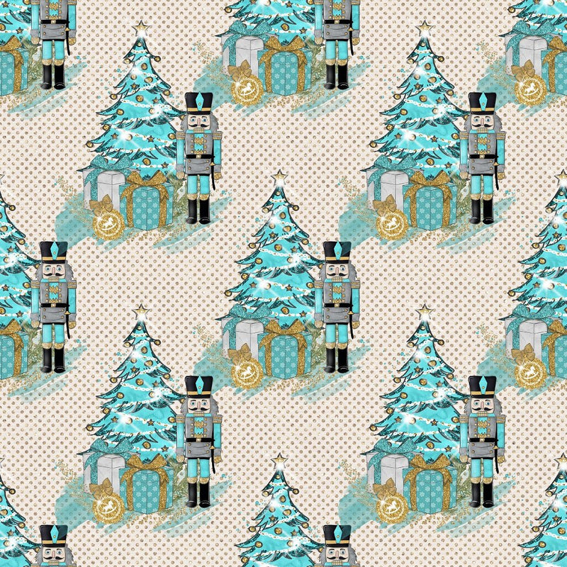 Elegant Nutcracker Next to Tree Dots Fabric - Tan - ineedfabric.com