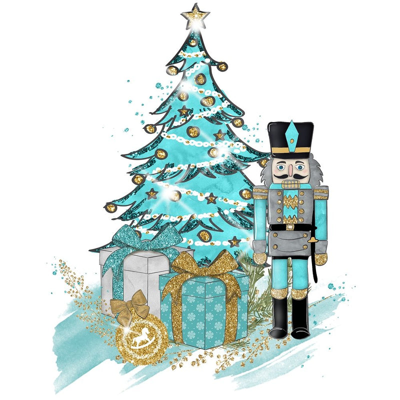 Elegant Nutcracker Next to Tree Fabric Panel - Blue - ineedfabric.com