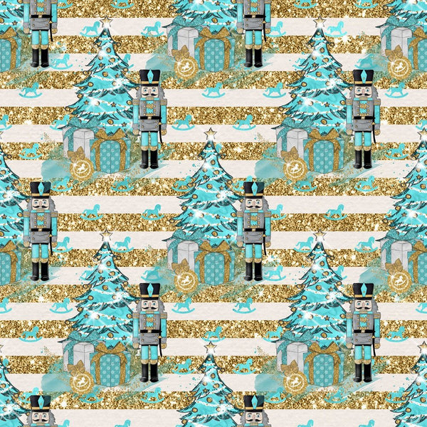 Elegant Nutcracker Next to Tree Stripes Fabric - Tan - ineedfabric.com