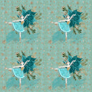 Elegant Nutcracker Poinsettias and Ballerinas on Stripes Fabric - Blue - ineedfabric.com
