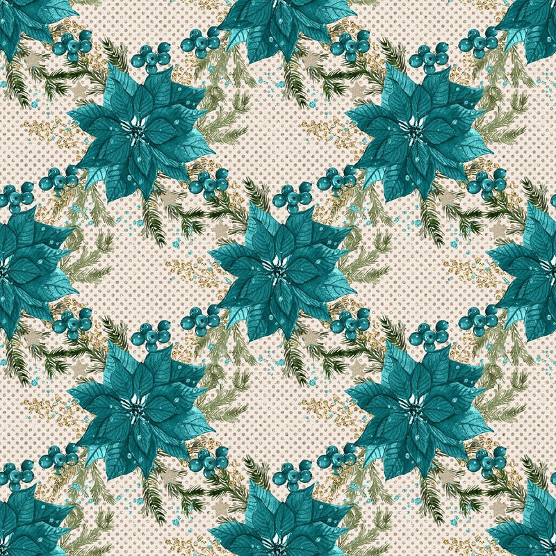 Elegant Nutcracker Poinsettias on Dots Fabric - Tan - ineedfabric.com
