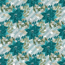 Elegant Nutcracker Poinsettias on Stripes Fabric - Blue - ineedfabric.com